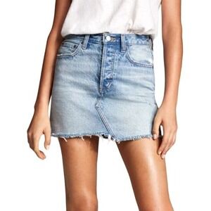 Denim Forum 27 The Edie Mini Skirt Cut Off Denim Modern Raw Hem